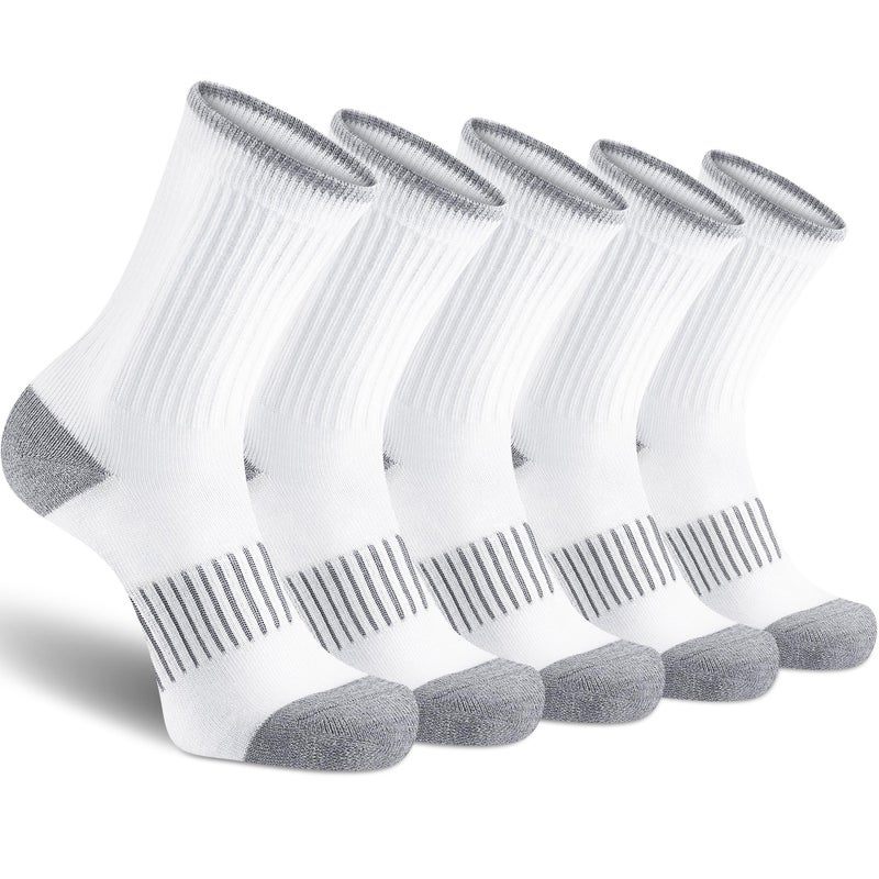 Gonii White Women Socks Hiking Running Thick Cushion Athletic Crew Socks 5-Pair (White) - Image 1