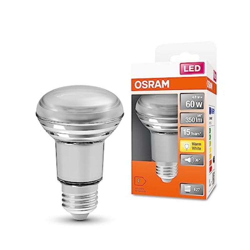 مصباح عاكس LED/قاعدة: E27/ أبيض دافئ/ 2700 ك/ 4.30 وات/ بديل للمصباح العاكس 60 وات/ LED STAR R63 [فئة كفاءة الطاقة A+]/ حزمة من 10 - Image 1