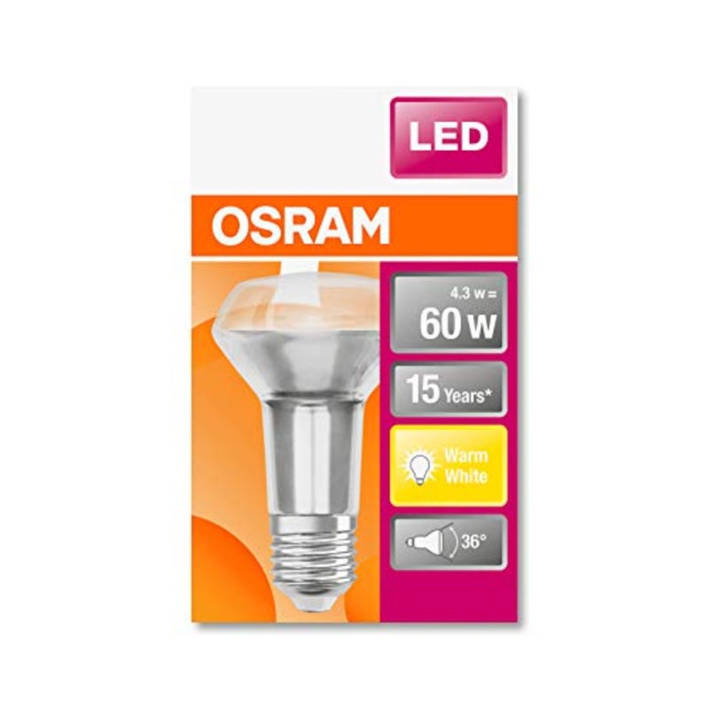 مصباح عاكس LED/قاعدة: E27/ أبيض دافئ/ 2700 ك/ 4.30 وات/ بديل للمصباح العاكس 60 وات/ LED STAR R63 [فئة كفاءة الطاقة A+]/ حزمة من 10 - Image 2