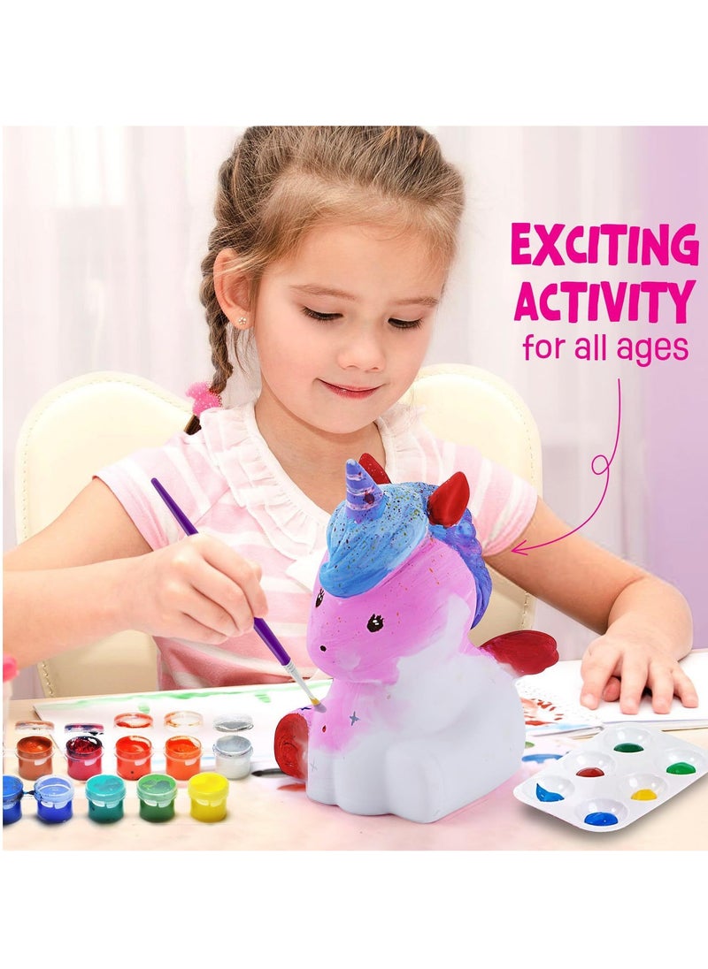 Home Smart Unicorn Lamp Craft Kit for Girls Paint your own Unicorn Lamp 6 pcs set with Unicorn lamp body, Apron, Brushes, Palette and 12 colors tray Gift for your loved ones