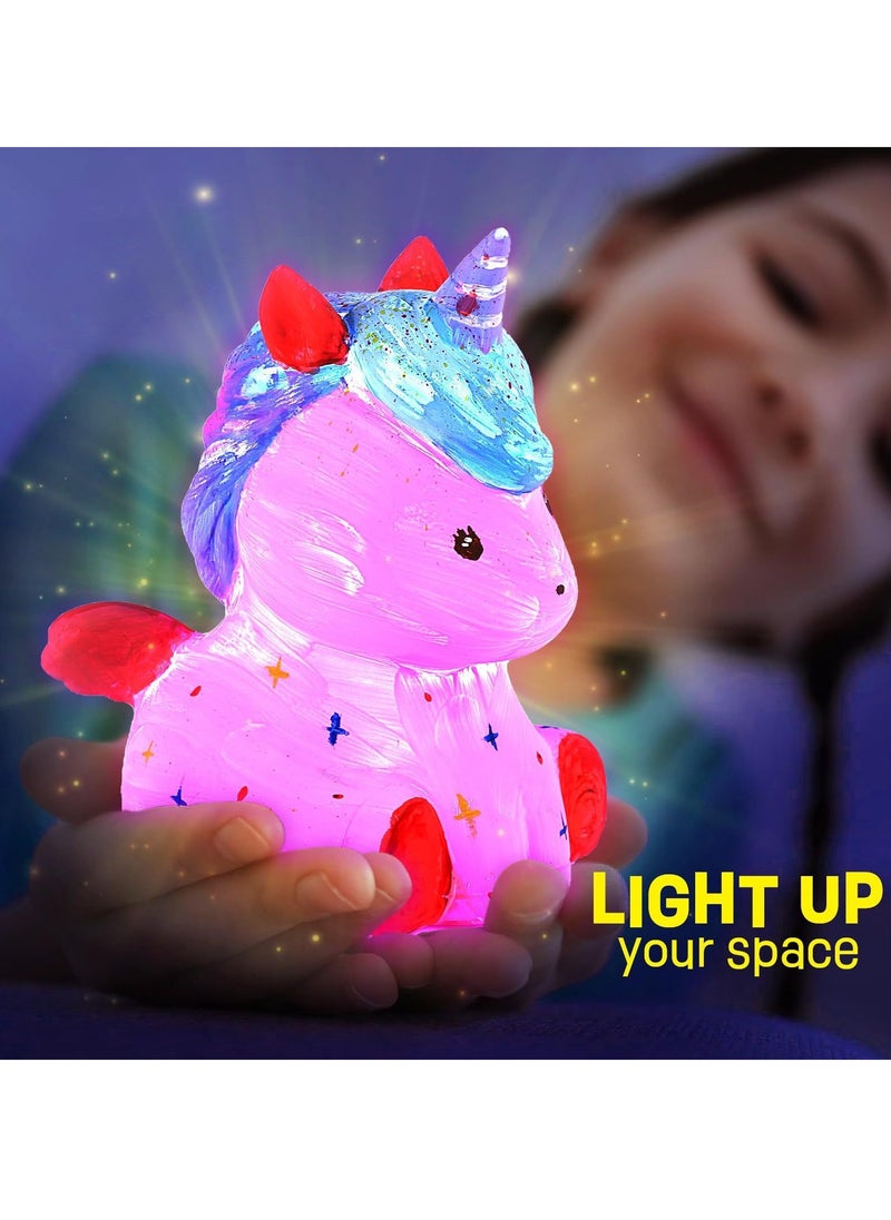 Home Smart Unicorn Lamp Craft Kit for Girls Paint your own Unicorn Lamp 6 pcs set with Unicorn lamp body, Apron, Brushes, Palette and 12 colors tray Gift for your loved ones