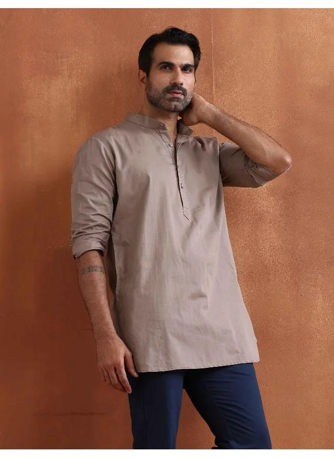 ترو برونز Men's Beige Cotton Short Kurta