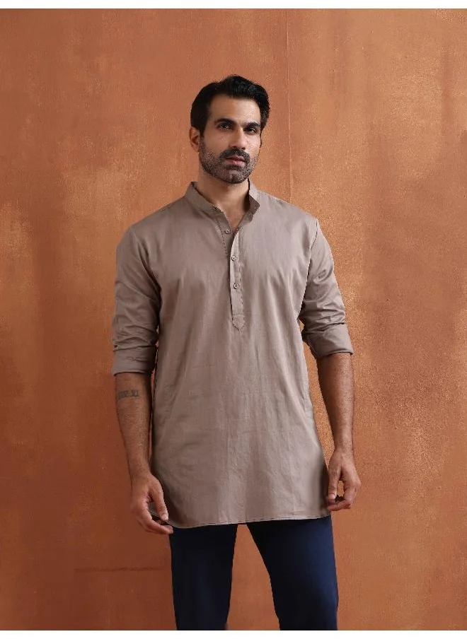 ترو برونز Men's Beige Cotton Short Kurta
