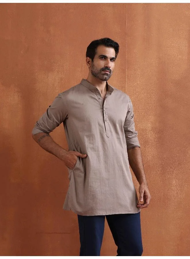 ترو برونز Men's Beige Cotton Short Kurta