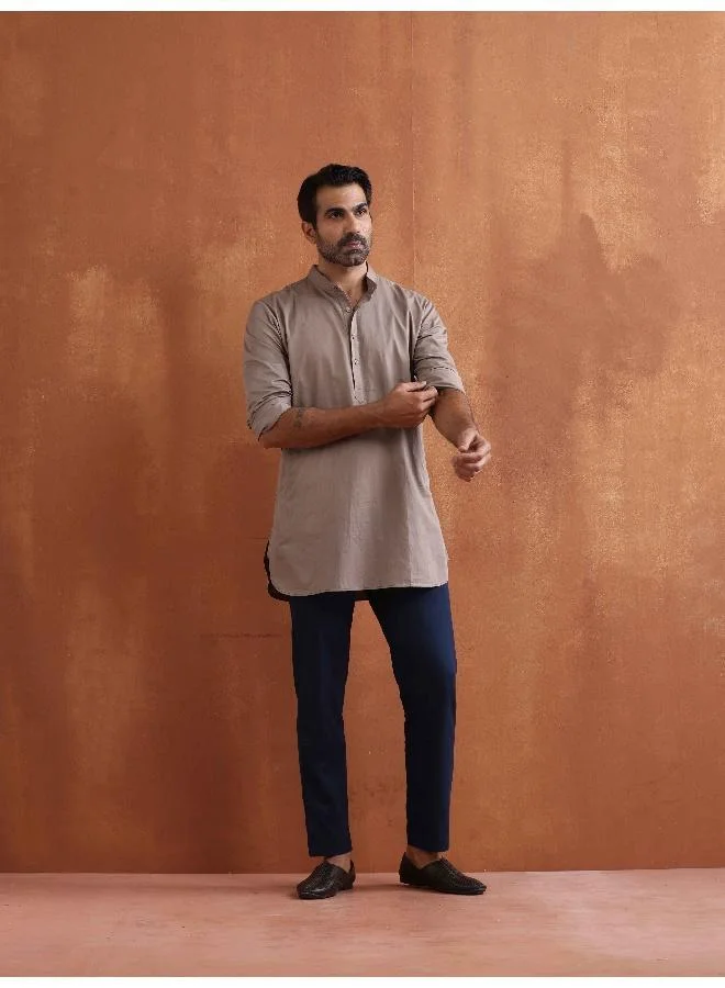 ترو برونز Men's Beige Cotton Short Kurta