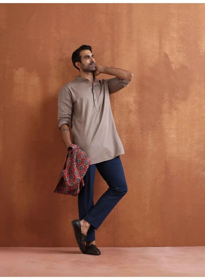 ترو برونز Men's Beige Cotton Short Kurta