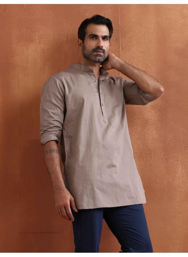 ترو برونز Men's Beige Cotton Short Kurta - Image 1