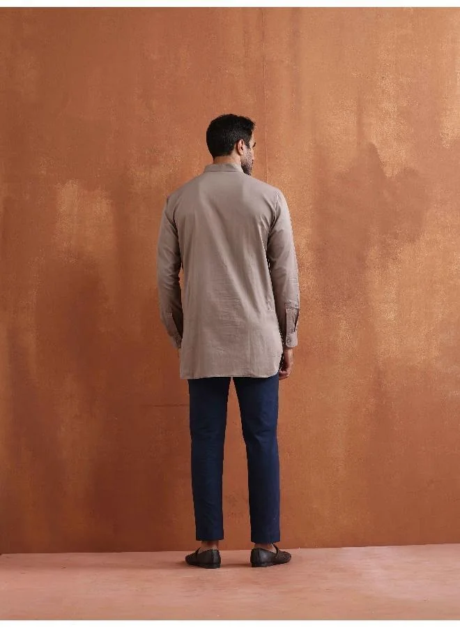 trueBrowns Men's Beige Cotton Short Kurta