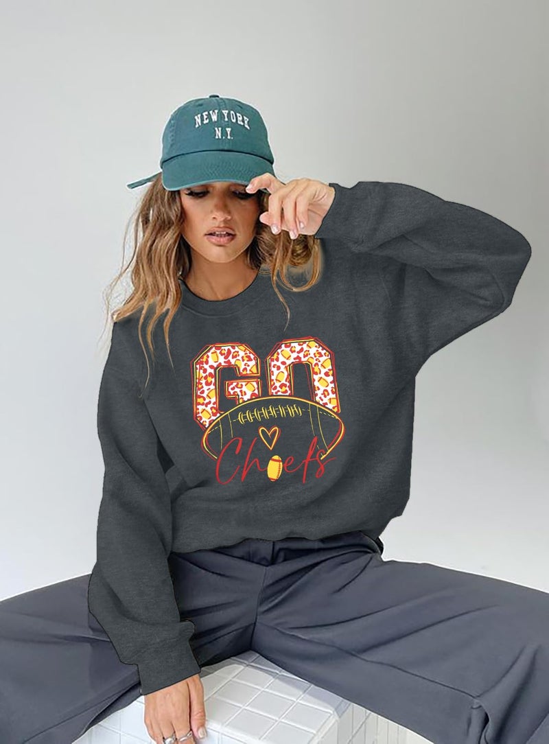 LUKYCILD Game Day Sweatshirt Football Shirt: Women Sunday Funday Football Season Long Sleeve Shirt Soccer Fans Pullover Deep Gray - Image 2