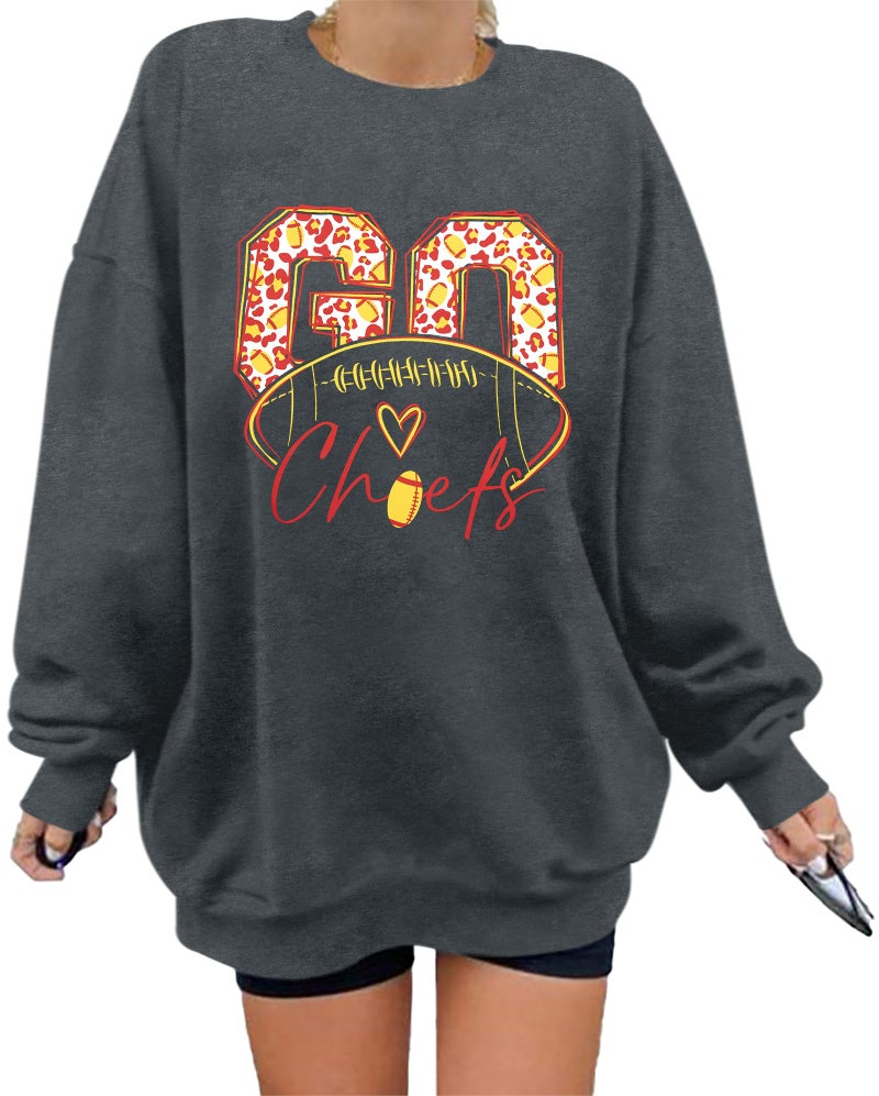 LUKYCILD Game Day Sweatshirt Football Shirt: Women Sunday Funday Football Season Long Sleeve Shirt Soccer Fans Pullover Deep Gray - Image 1