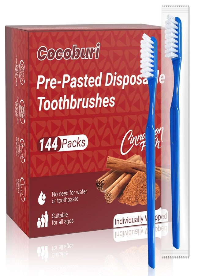 COCOBURI 144 Pack Disposable Toothbrush- Disposable Toothbrushes with Toothpaste-Prepasted Disposable Toothbrushes-Toothpaste Built in-Bulk Travel Toothbrushes-Cinnamon - Image 1