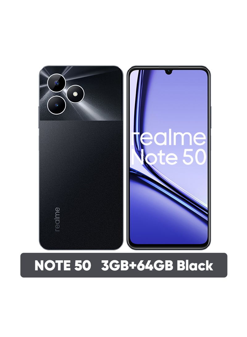 ريل مي هاتف Note 50 ثنائي الشريحة باللون الأسود الداكن وذاكرة الوصول العشوائي (RAM) سعة 3 جيجابايت وذاكرة تخزين داخلية 64 جيجابايت ويدعم تقنية 4G - إصدار الشرق الأوسط - Image 1