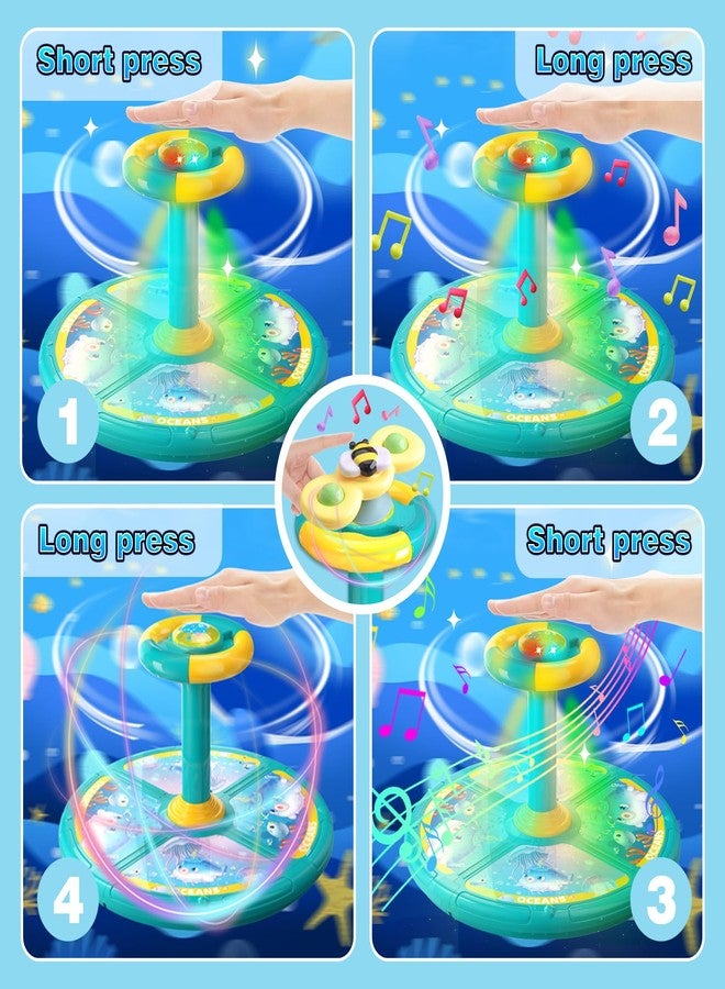 LITTCO Ocean Sit and Spin Toys for Toddlers 1-3, 360° Rotation Sit n Spin, LED Light & Enlightenment Music, for Boy/Girl with 3PCS Suction Cup Spinner Toys (Blue) - Image 3