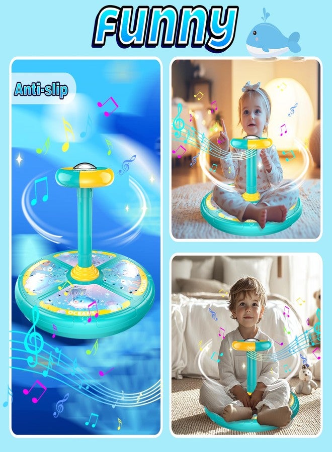 LITTCO Ocean Sit and Spin Toys for Toddlers 1-3, 360° Rotation Sit n Spin, LED Light & Enlightenment Music, for Boy/Girl with 3PCS Suction Cup Spinner Toys (Blue) - Image 4