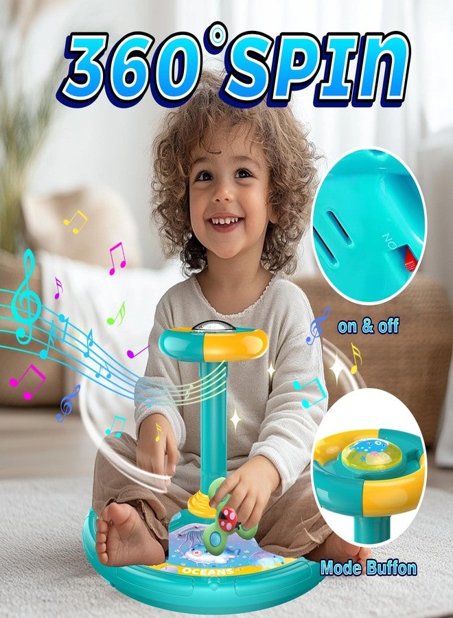 LITTCO Ocean Sit and Spin Toys for Toddlers 1-3, 360° Rotation Sit n Spin, LED Light & Enlightenment Music, for Boy/Girl with 3PCS Suction Cup Spinner Toys (Blue) - Image 2