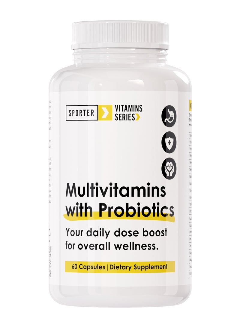 Sporter Multivitamins with Probiotics – 60 Capsules | 23 Essential Vitamins & Minerals | With L. Acidophilus | Supports Immunity, Energy & Digestion | Vegetarian-Friendly - Image 1