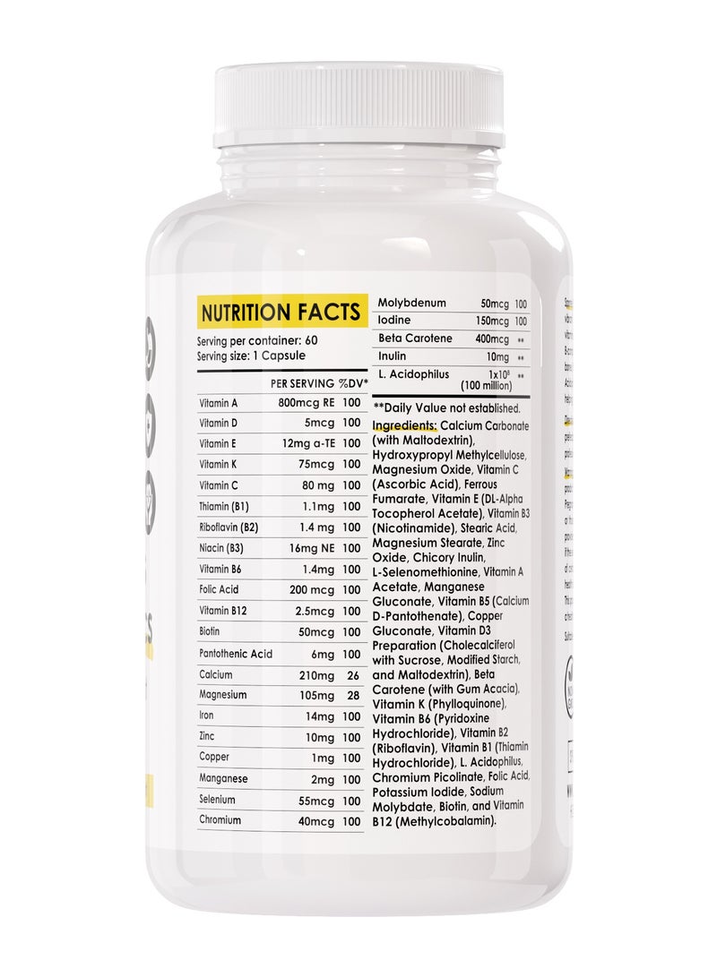 Sporter Multivitamins with Probiotics – 60 Capsules | 23 Essential Vitamins & Minerals | With L. Acidophilus | Supports Immunity, Energy & Digestion | Vegetarian-Friendly - Image 3