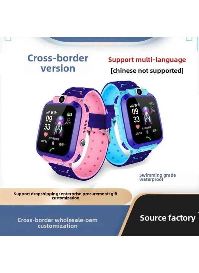 Generic English Q12 19 Multi-language Children's Phone Watch Smart Watch-Color:Q12b Specially Designed For 2g Multi-language Watermelon Peel Background Blue Powder  - Image 4