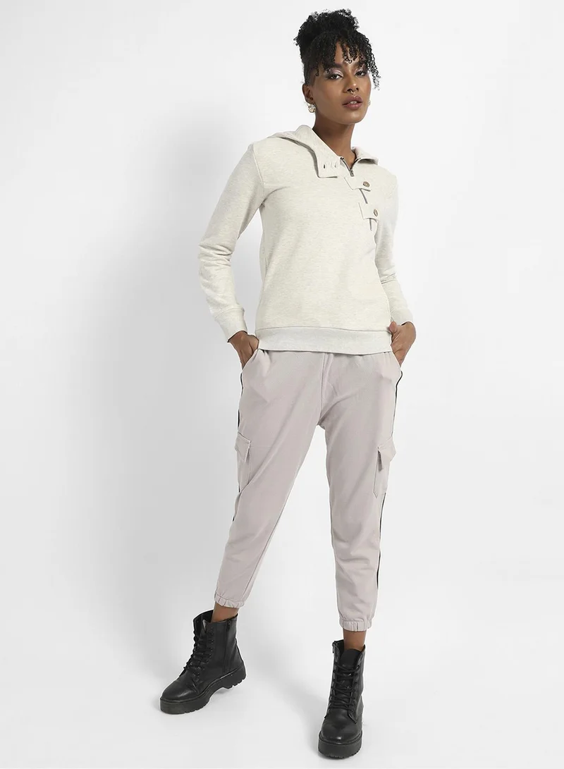 Pinacolada  Women's Off-White Asymetrical Heathered Hoodie for Women | Best Price UAE
