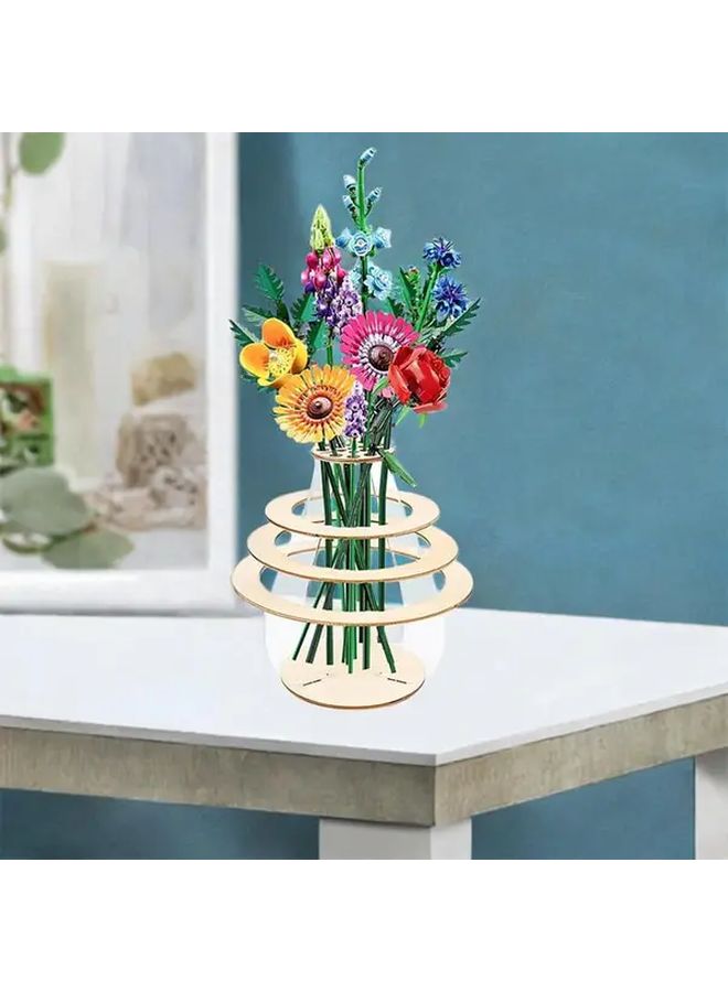 Variant Color Handcrafted Wooden Patchwork Vase Vintage Floral Arrangement Home Decor - Image 1