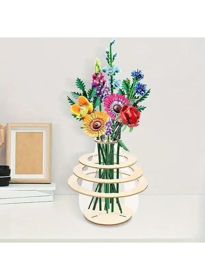 Variant Color Handcrafted Wooden Patchwork Vase Vintage Floral Arrangement Home Decor - Image 4