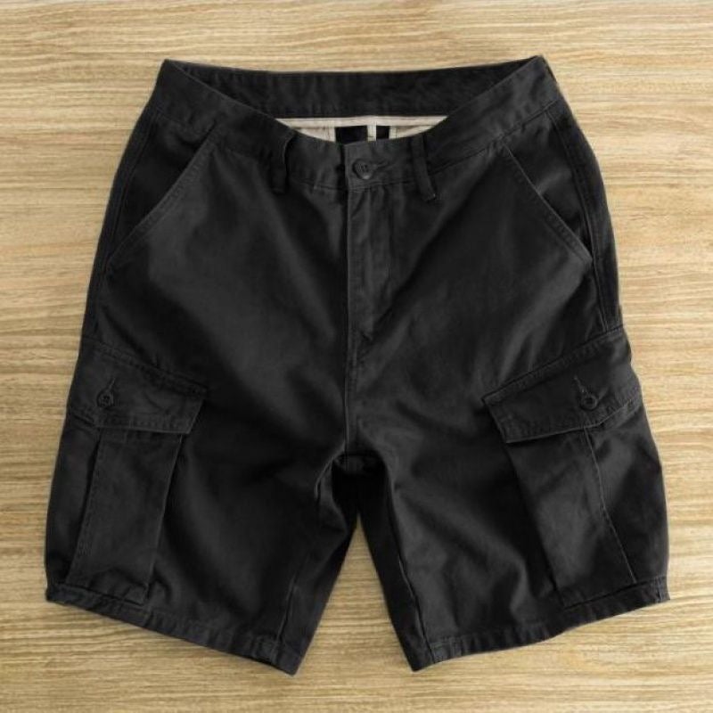 Summer work shorts mens ins fashion brand trend youth retro loose straight multi-bag atmospheric casual pants. Black [High Quality]]