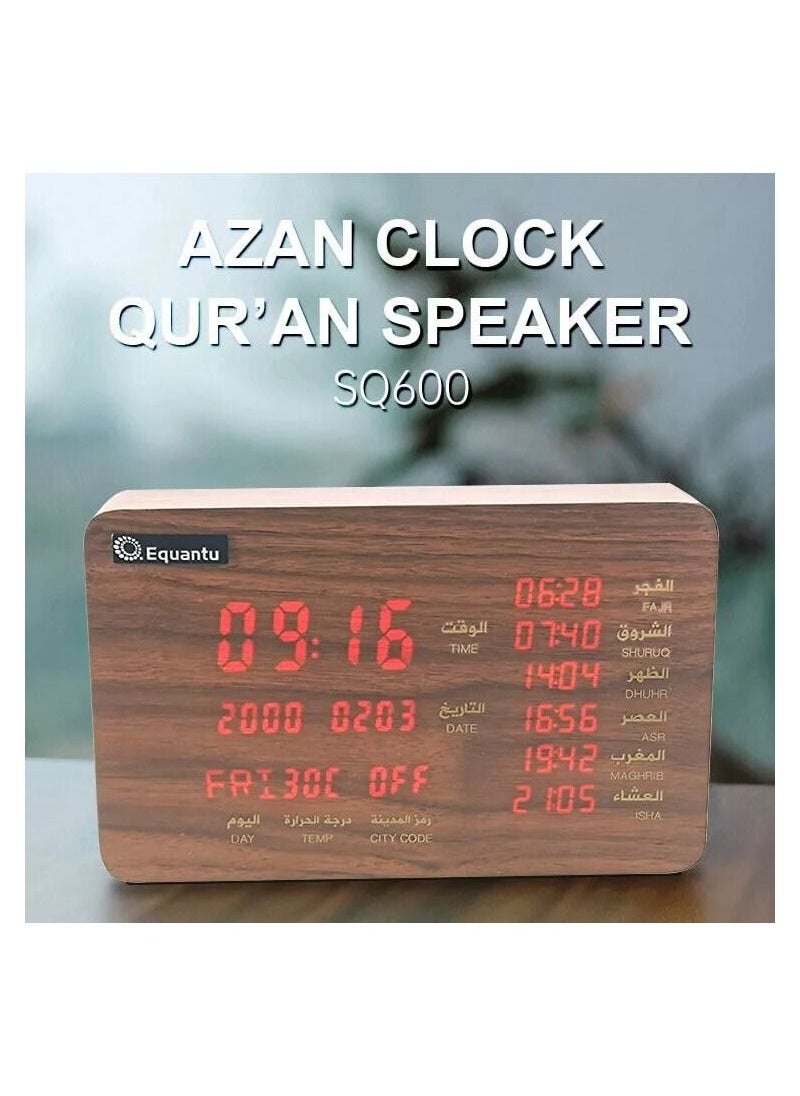 Equantu - Equantu SQ-600 Wooden Quran Speaker / Azan Clock With 16 Reciters and 16 Translations, Remote/Bluetooth/Phone Application Control/8GB - Image 1