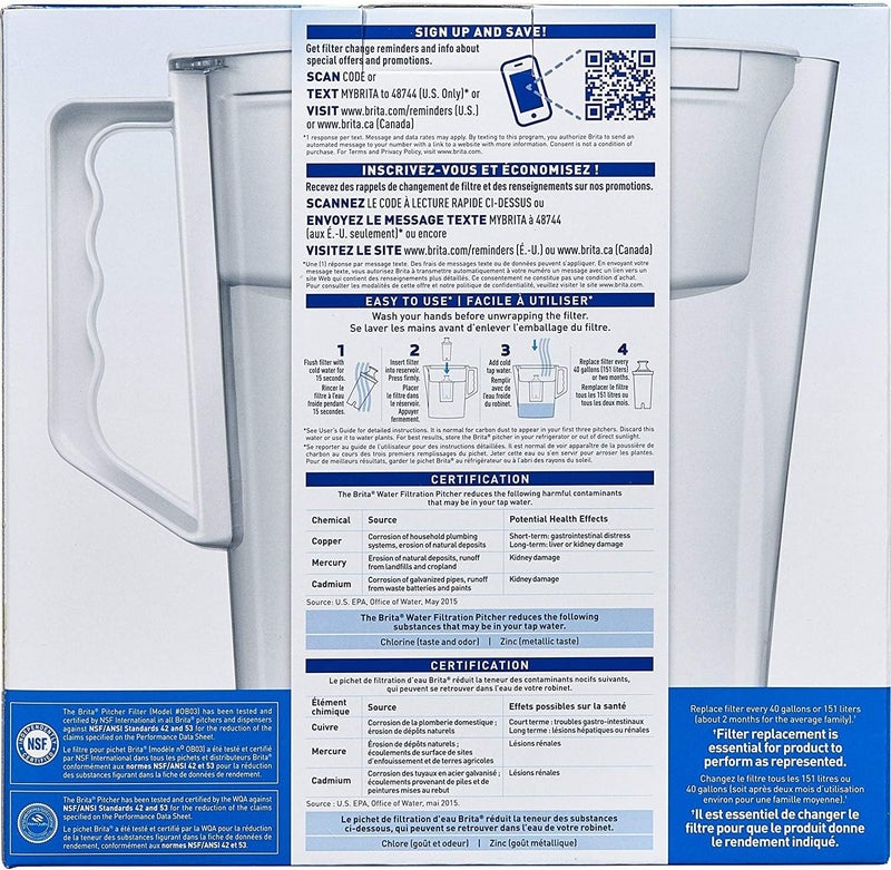 BRITA Water Pitcher, Slim, 5 Cup Capacity, Includes One Advanced Filter-White, Size - Image 2