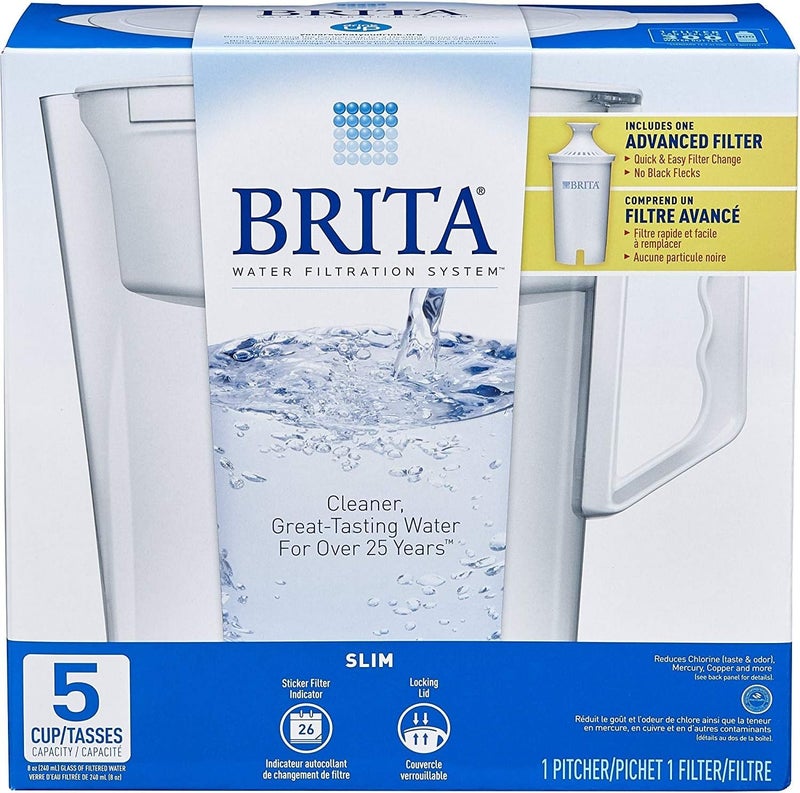 BRITA Water Pitcher, Slim, 5 Cup Capacity, Includes One Advanced Filter-White, Size - Image 1