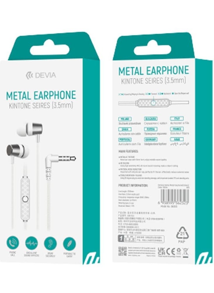 Devia EM103 Kintone Series Metal Earphone 3.5mm - White - Image 2