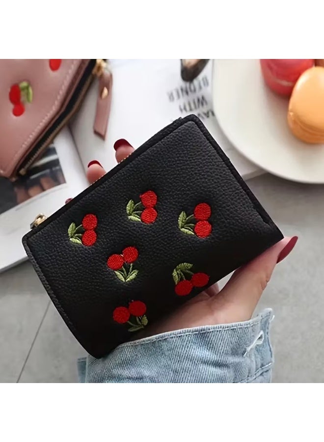 Goolsky Cherry Embroidered Short Wallet, Zipper Portable Coin Purse, Cute Wallet & Card Organizer - Image 5