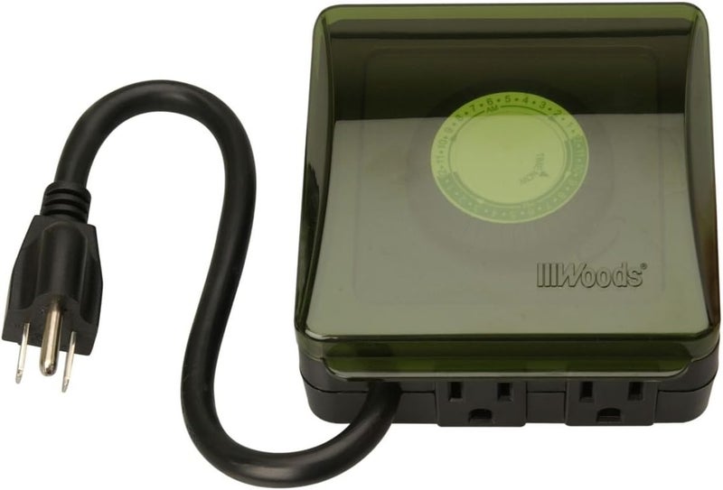 Woods 50012WD Outdoor 24-Hour Heavy Duty Mechanical Plug-In Timer with 2 Grounded Outlets - Image 1