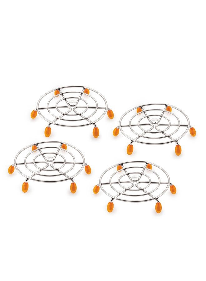 Priya Heavy Stainless Steel Hot Pot Stand/Casserole Stand/Hot & Cold Cauldron Stand/Stainless Steel Heat Resistant Hot Pan/Pot Stand -Size Big (7inch) - Pack of 4 - Image 1