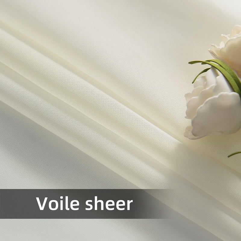 youleyar الصلبة القضيب قضيب الجيب الستار Voile draperies 2 لوحات بيضاء بيج قهوة رمادية أسود 38 بوصة عرض 54 بوصة 1 زوج 1 زوج لغرفة نوم المطبخ ساحة غرفة المعيشة (العاج 38Wx54L) - Image 3