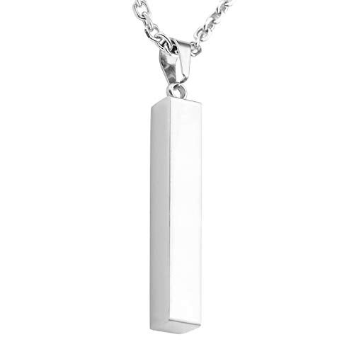 Zysta Silver Cool Simple Bar Necklace Men Women Dangle Vertical Cuboid Stick Pendant 24 inches Chain Stainless Steel Jewelry Gift - Image 2