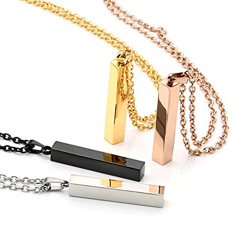 Zysta Silver Cool Simple Bar Necklace Men Women Dangle Vertical Cuboid Stick Pendant 24 inches Chain Stainless Steel Jewelry Gift - Image 5
