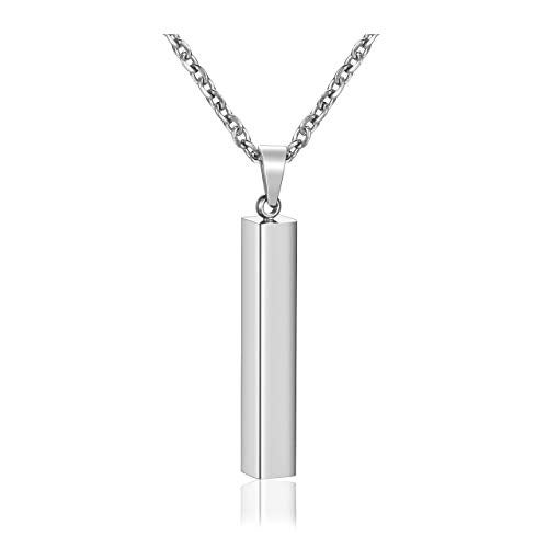 Zysta Silver Cool Simple Bar Necklace Men Women Dangle Vertical Cuboid Stick Pendant 24 inches Chain Stainless Steel Jewelry Gift - Image 1