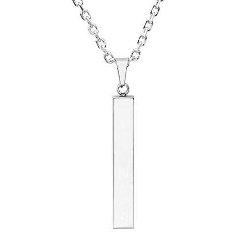 Zysta Silver Cool Simple Bar Necklace Men Women Dangle Vertical Cuboid Stick Pendant 24 inches Chain Stainless Steel Jewelry Gift - Image 3