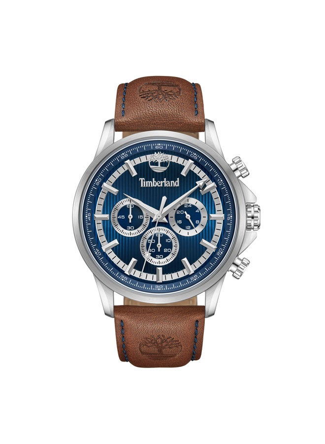 Timberland Men Bernardston 45 mm Men's Multifunction Watch Blue  Dial  & Brown Leather Strap - Image 1