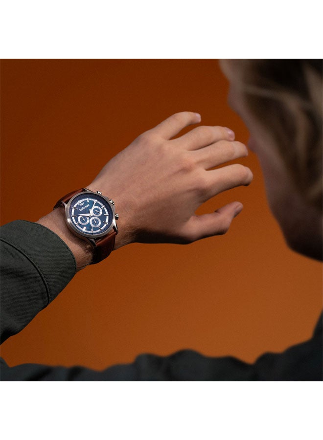 Timberland Men Bernardston 45 mm Men's Multifunction Watch Blue  Dial  & Brown Leather Strap - Image 5