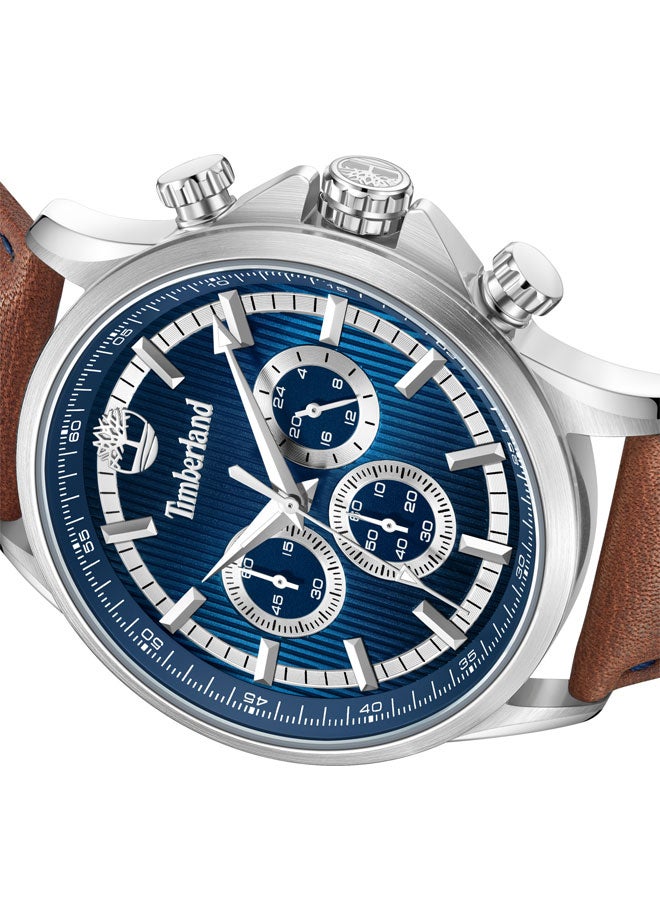 Timberland Men Bernardston 45 mm Men's Multifunction Watch Blue  Dial  & Brown Leather Strap - Image 4
