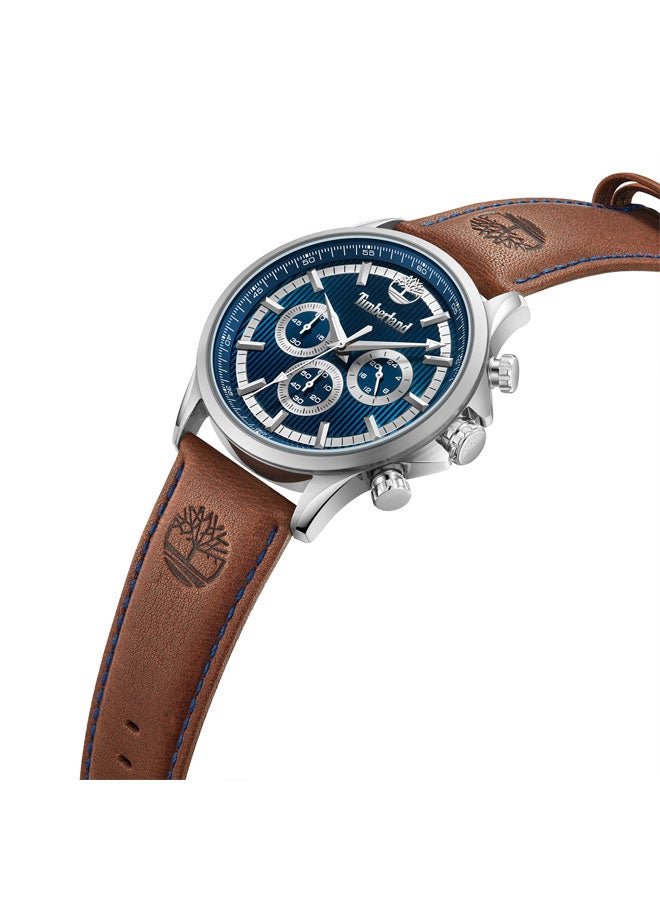 Timberland Men Bernardston 45 mm Men's Multifunction Watch Blue  Dial  & Brown Leather Strap - Image 2