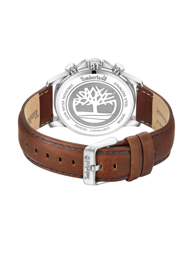 Timberland Men Bernardston 45 mm Men's Multifunction Watch Blue  Dial  & Brown Leather Strap - Image 3