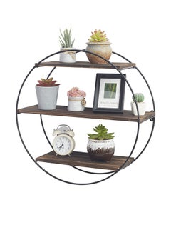 Circle Wall Shelf Wall Mounted Floating Shelves Round Wood and Metal Wall Display shelves Storage Organiser for Living Room Bedroom Office Kitchen