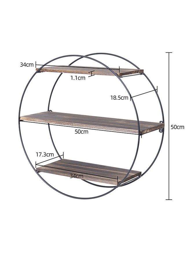 Generic - Circle Wall Shelf Wall Mounted Floating Shelves Round Wood and Metal Wall Display shelves Storage Organiser for Living Room Bedroom Office Kitchen - Image 1