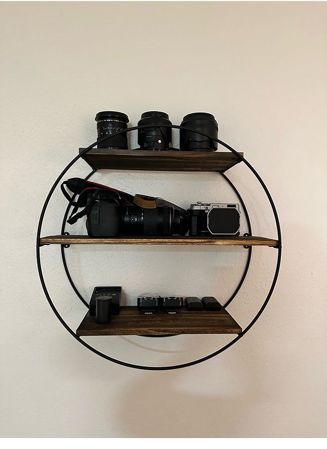 Generic - Circle Wall Shelf Wall Mounted Floating Shelves Round Wood and Metal Wall Display shelves Storage Organiser for Living Room Bedroom Office Kitchen - Image 1