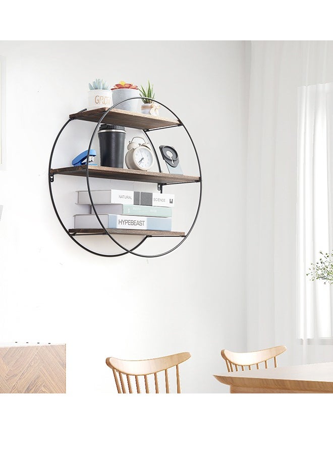 Generic - Circle Wall Shelf Wall Mounted Floating Shelves Round Wood and Metal Wall Display shelves Storage Organiser for Living Room Bedroom Office Kitchen - Image 1