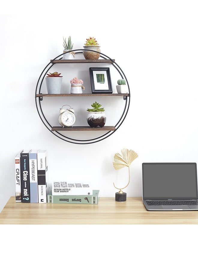Generic - Circle Wall Shelf Wall Mounted Floating Shelves Round Wood and Metal Wall Display shelves Storage Organiser for Living Room Bedroom Office Kitchen - Image 1