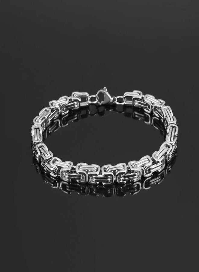 THE MEN THING MASCULINE BYZANTINE - 4mm Pure Stainless Steel Bracelet American trending Style, 7 inch with Lobster Claw Buckle for Men & Boys - Image 3