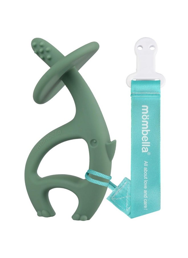 Mombella - Dancing Elephant Teether Toys With Strap For 3-12 Months, Baby Teething Toys 6 To 12 Months Old With Clip, Freezable Silicone Infant Chew Toys, Easy Hold Great Gifts For Newborn, Light Green - Image 1